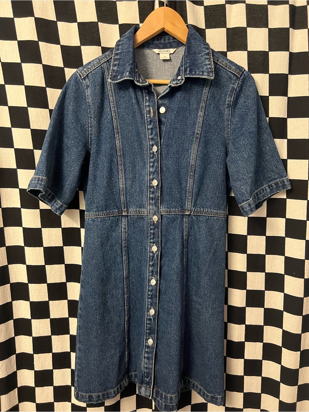 Monki Dark Blue Denim Button-Front Mini Dress